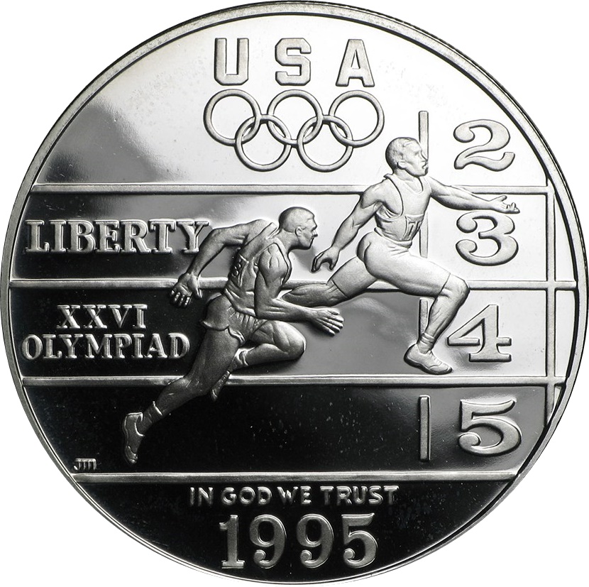 1995 Olympic Track and Field Silver Proof USA $1 (Capsule) - Click Image to Close